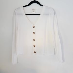 Urban Romantics Long Sleeve button down White blouse turtle shell buttons MEDIUM